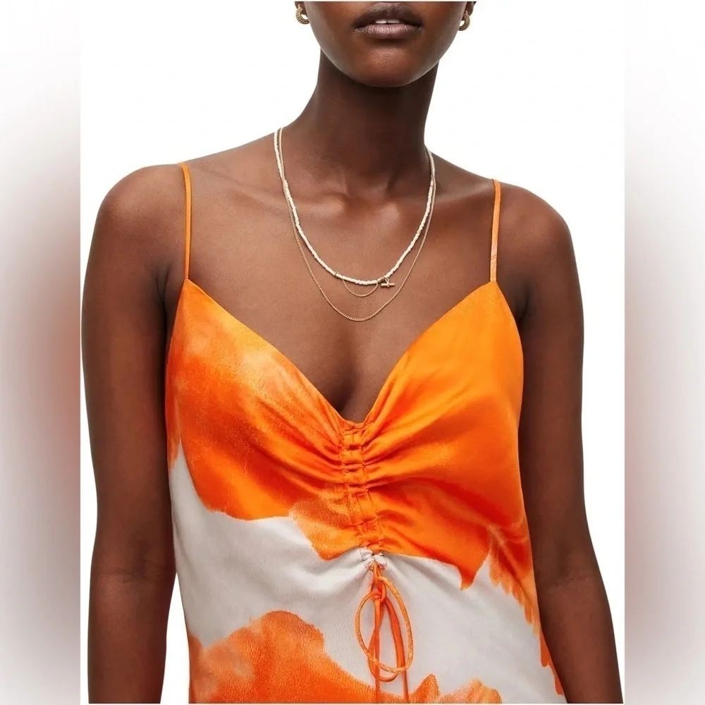 NEW All Saints Alexia Mariana Silk Blend Tie Dye Midi Dress Orange ๐ - Picture 4 of 16